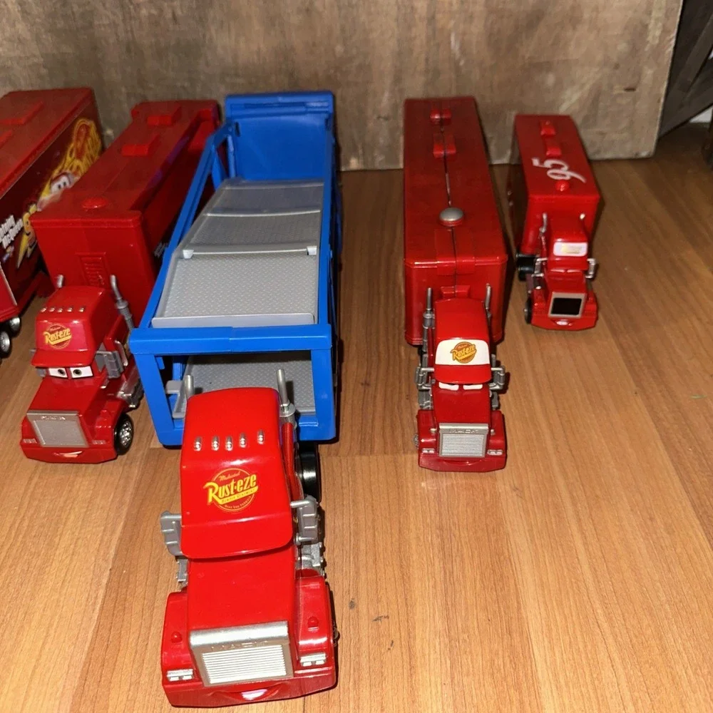 6 Lot Disney Pixar Cars Lightning McQueen Mack Truck Car Hauler Rust-eze Semi